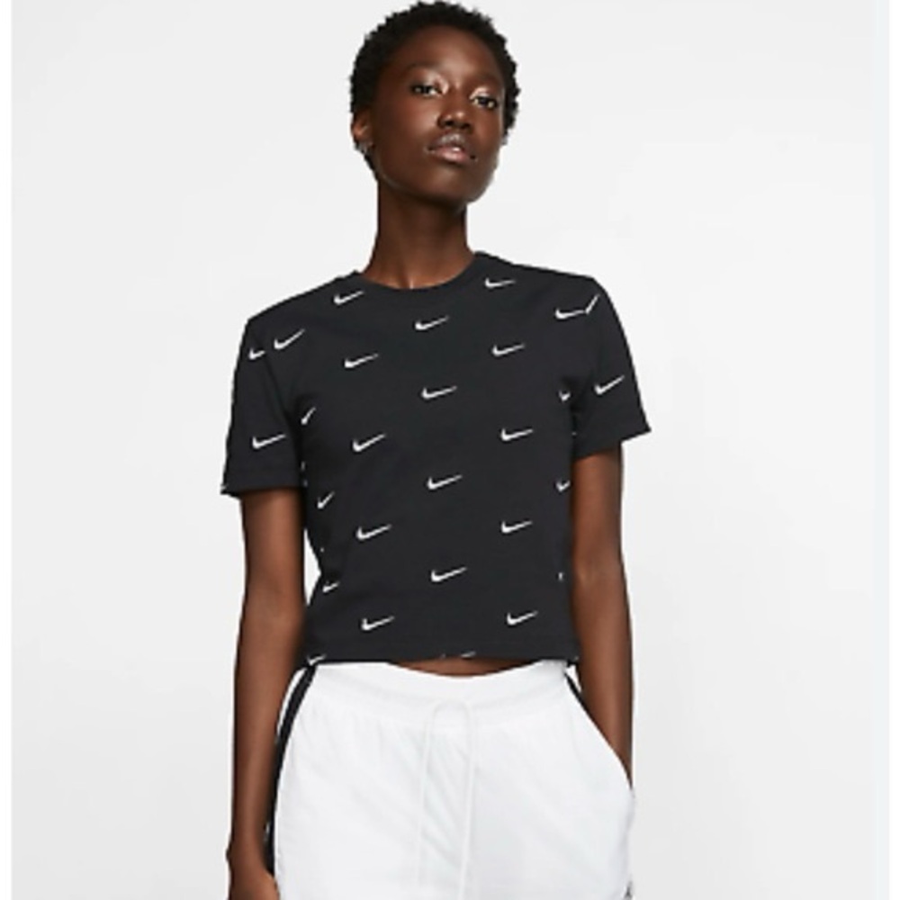 Nike Lab Black Cropped Tee with White Swoosh Print